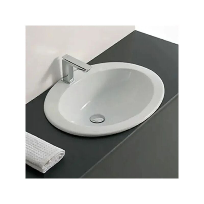 foto del prodotto ambra water lavabo da incasso soprapiano in ceramica bianca cm 61 bianco