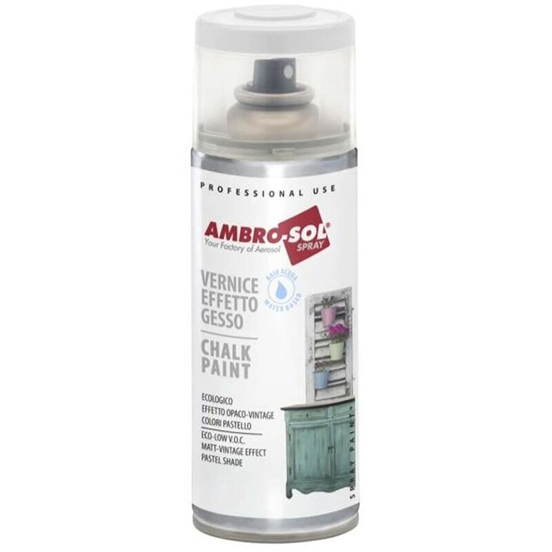 foto del prodotto ambro sol v404cp smalto vernice effetto gesso, a base di acqua con effetto ultra opaco, per uso interno e esterno, bomboletta spray in banda