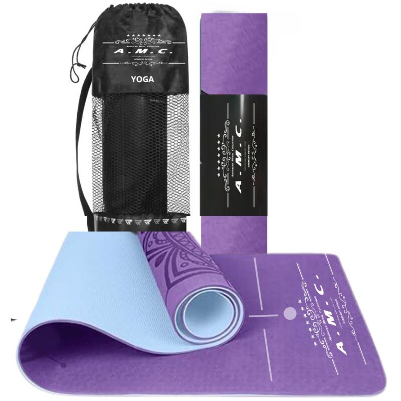 foto del prodotto amc tappetino yoga in tpe ecologico doppio strato antiscivolo 180x61 cm con custodia