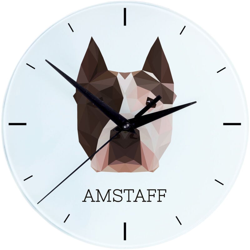 foto del prodotto american staffordshire terrier, amstaff, amstaf - orologio da parete geometrico con foto e iscrizione di art-dog