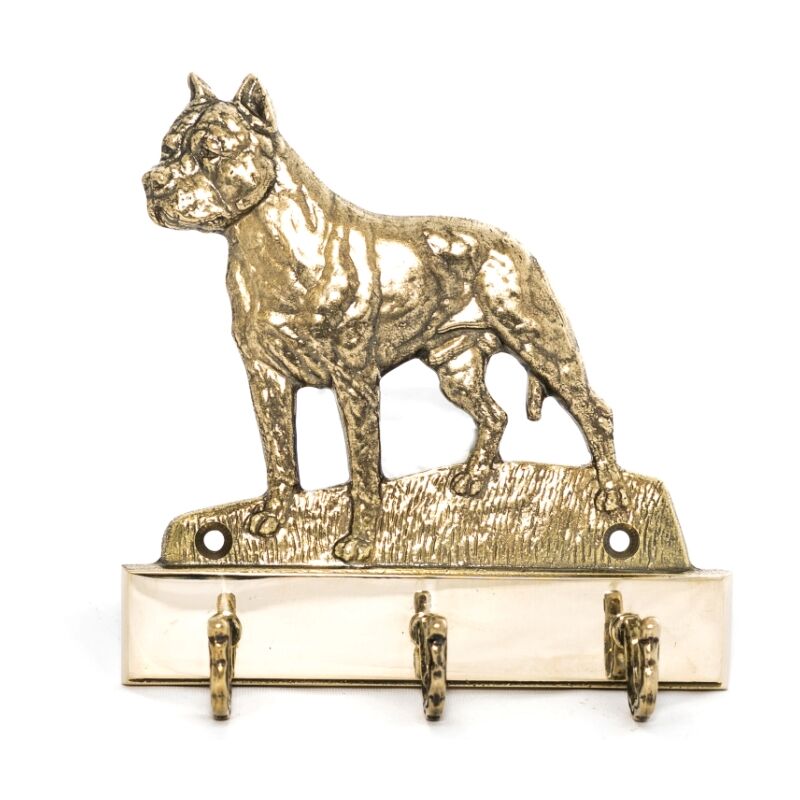 foto del prodotto american staffordshire terrier, amstaff, amstaf portachiavi con un cane, supporto in ottone per accessori per cani, elegante decorazione per