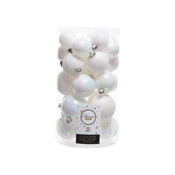 foto del prodotto amicasa cilindro 30 sfere mix white iris per addobbi di natale e decorazioni festive