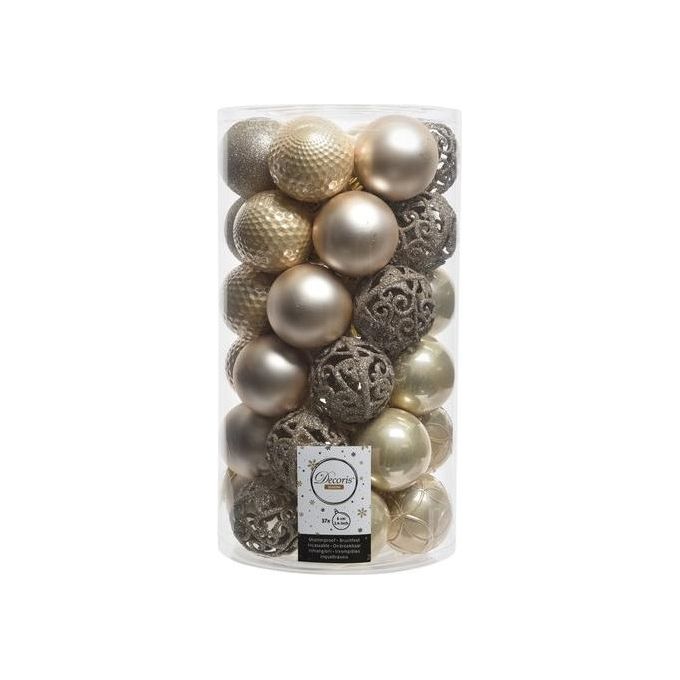 foto del prodotto amicasa cilindro con 37 sfere di vetro di 60mm pearl per addobbi di natale e decorazioni festive