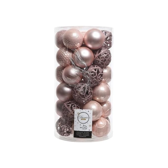 foto del prodotto amicasa cilindro con 37 sfere in blush pink di 60mm per addobbi di natale e decorazioni per feste