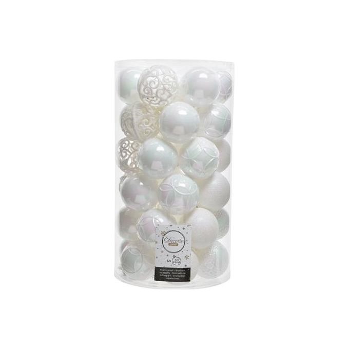 foto del prodotto amicasa cilindro decorativo con 37 sfere da 60mm white iris per addobbi natalizi e feste in casa