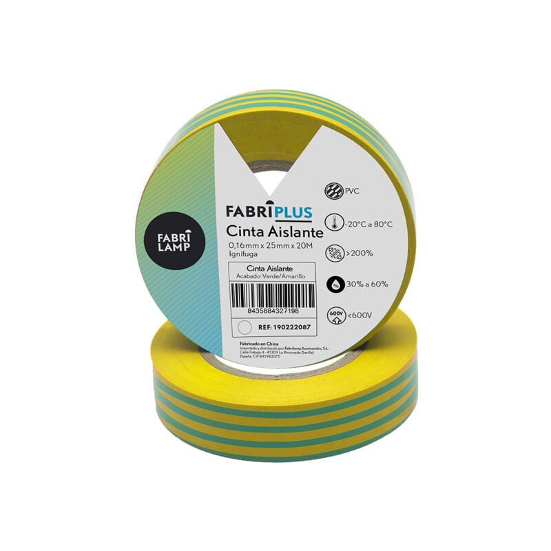 foto del prodotto ampio rotolo di nastro isolante verde giallo 25mmx20m in pvc per elettricisti, flessibile, di lunga durata