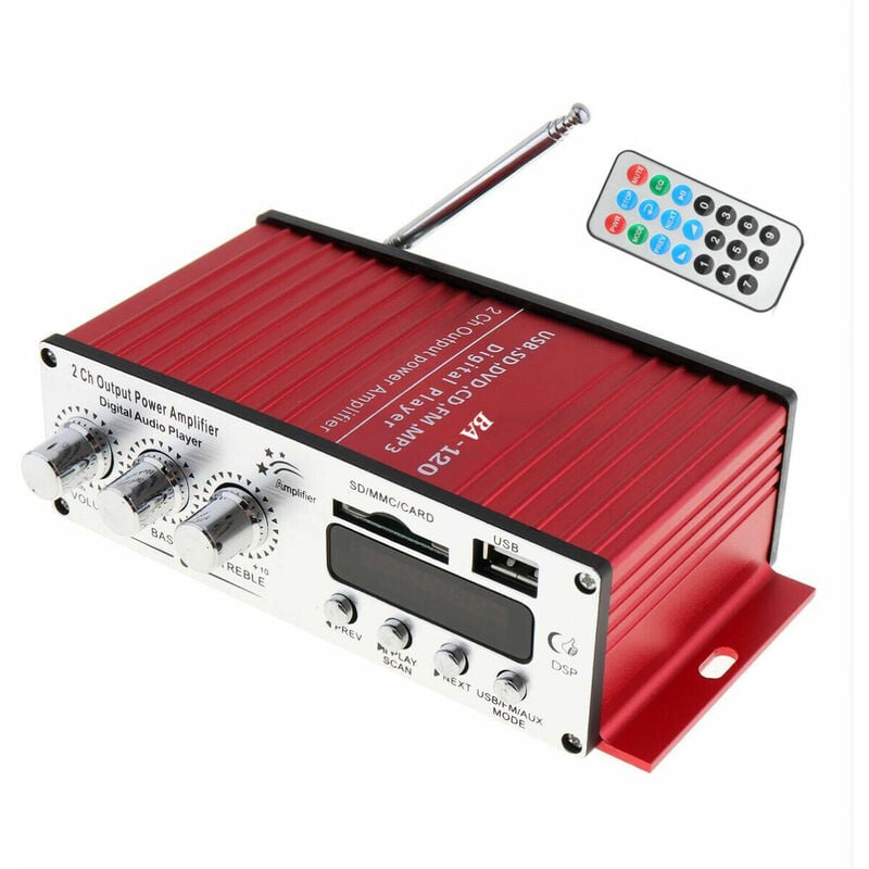foto del prodotto amplificatore audio bluetooth 12v casa auto 2 canali 40w rms telecomando bt 120