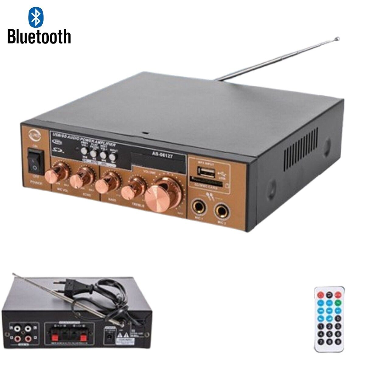 foto del prodotto amplificatore audio stereo 2 canali microfono fm usb bluetooth karaoke as 06127