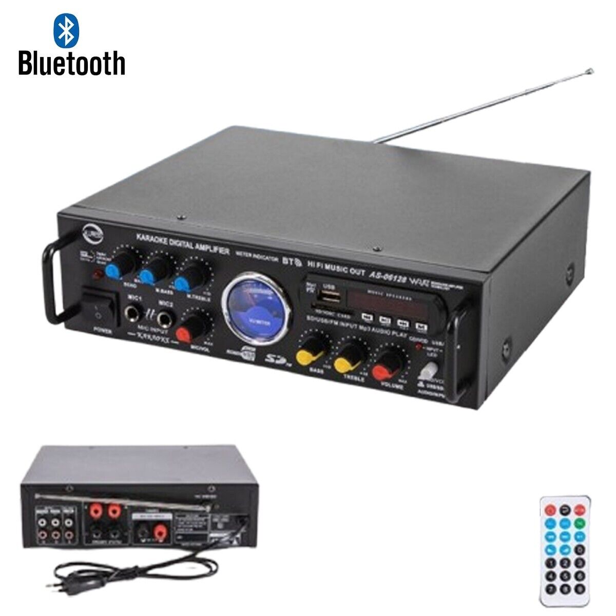 foto del prodotto amplificatore audio stereo 3 canali microfono fm usb bluetooth karaoke as 06128