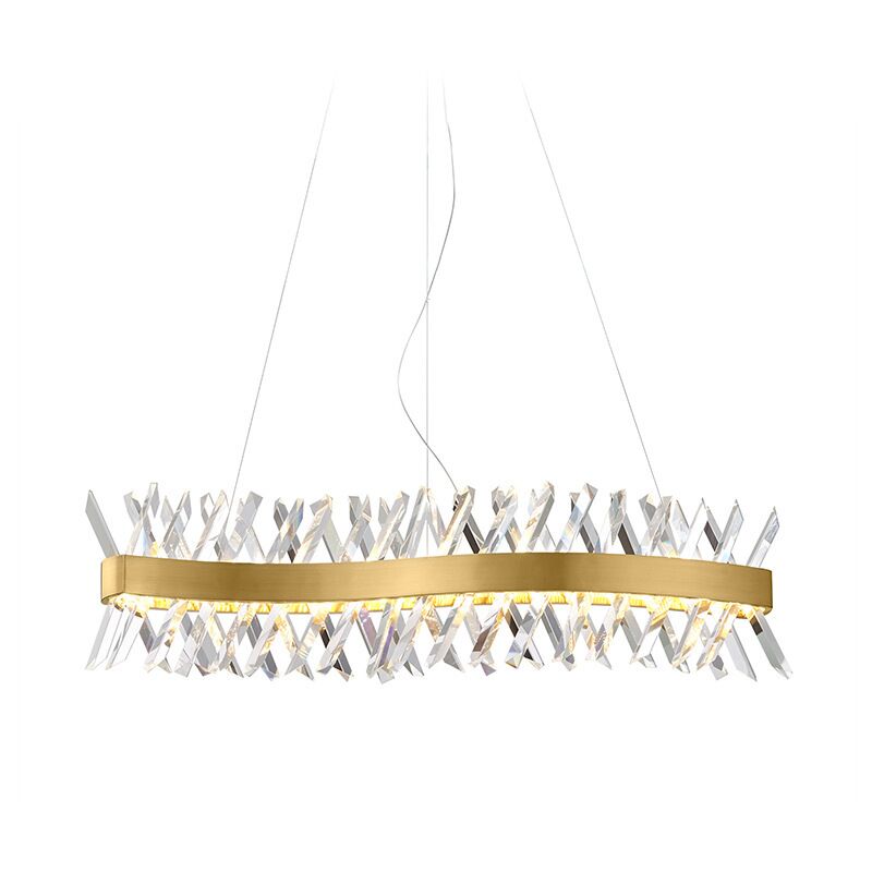 foto del prodotto amsterdam long lampadario 85 cm, 3 colori led, ottone spazzolato, cristallo k9, sopra il tavolo