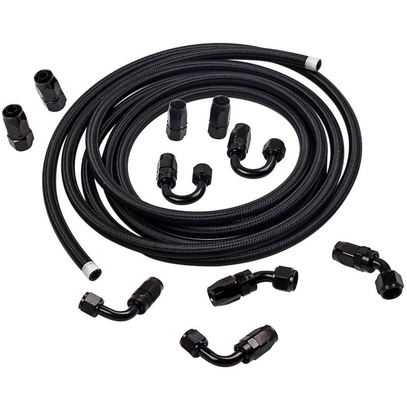 foto del prodotto an8 -8an an-8 fitting stainless steel nylon braided oil fuel hose line 16ft neuan8 -8an nylon stahl geflochten o il linie+fitting schlauchende adapter schwarz