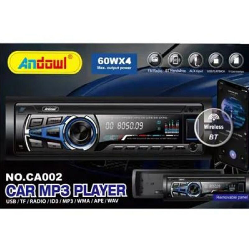 foto del prodotto andowl autoradio lettore mp3 sistema audio auto 1 din bt usb aux fm sd card mp3 ca002 