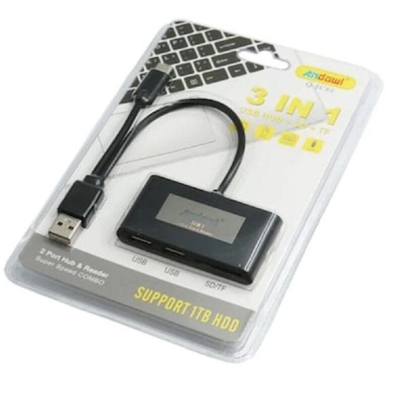 foto del prodotto andowl hub 2 in 1 usb a m type c con 4 porte usb trasmissione super veloce pc q jc89 