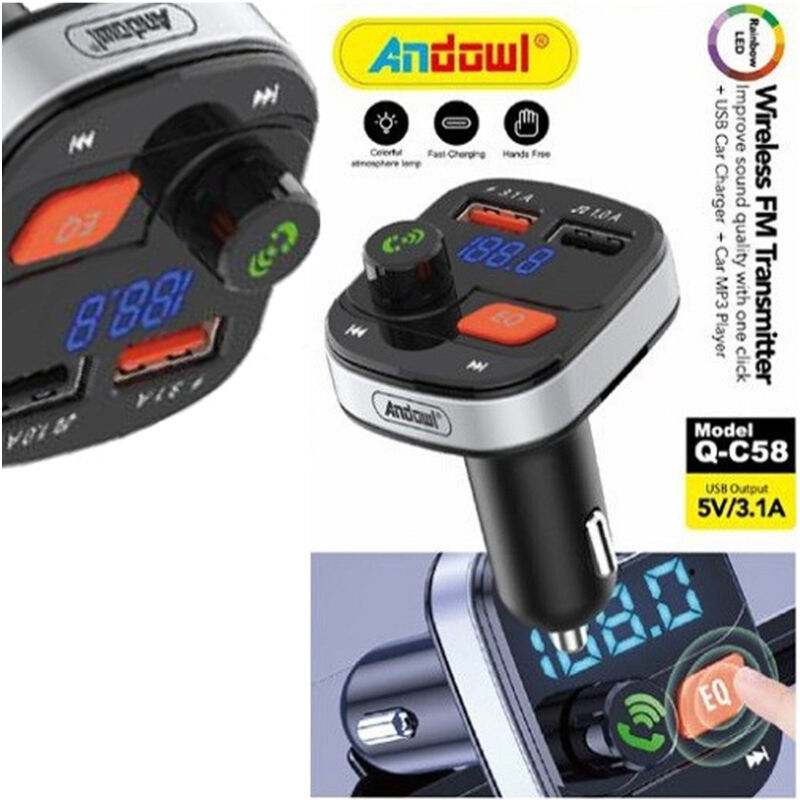 foto del prodotto andowl trasmettitore fm wireless caricatore usb mp3 per auto slot scheda memoria q c58 