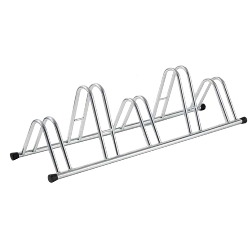 foto del prodotto andrys rastrelliera porta bicicletta 5 posti, con posteggio alto e basso, con tappi in pvc neri, zincatura a freddo, colore argento, 140 x 42 x 40