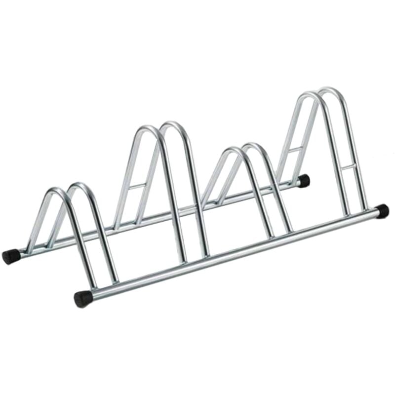 foto del prodotto andrys rastrelliera porta biciclette 4 posti, con tappi in pvc neri, zincato a freddo, colore argento, 110 x 42 x 38 cm