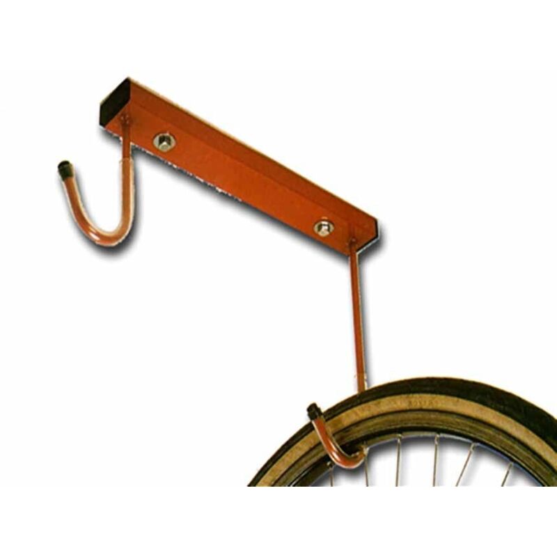 foto del prodotto andrys rastrelliera porta biciclette a soffitto 2 posti, con tappi in pvc neri, in acciaio, verniciato, colore rosso, 35 x 5 x 30 cm