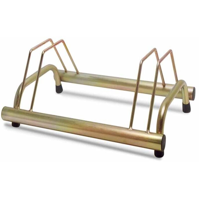 foto del prodotto andrys rastrelliera porta biciclette a terra 2 posti, con tappi in pvc neri, zincatura a freddo, colore tropical oro, 63 x 42 x 26 cm