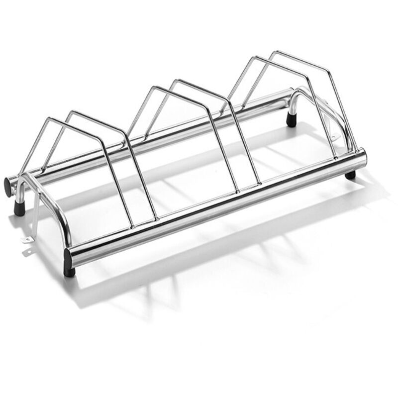 foto del prodotto andrys rastrelliera porta biciclette a terra inclinato, senza tappi, zincato a freddo, colore argento, 100 x 42 x 40 cm, 3 posti