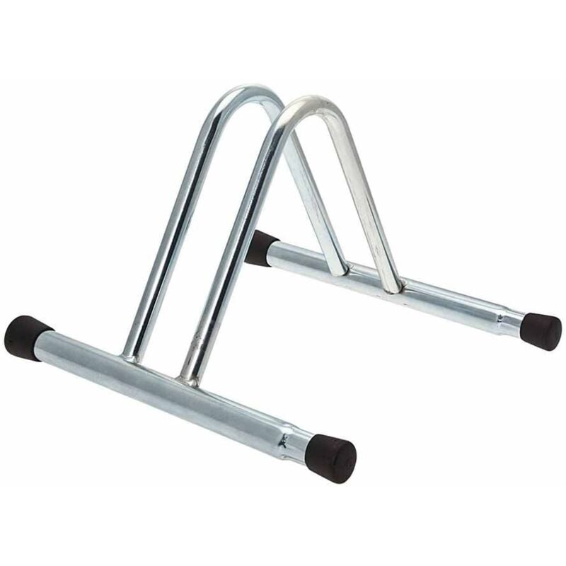 foto del prodotto andrys rastrelliera porta biciclette a terra modulabile 1 posto, con tappi in pvc neri, in acciaio zincato, colore argento, 38.5 x 38 x 26 cm