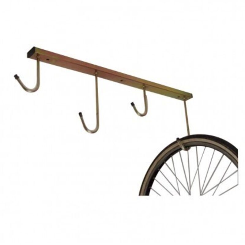 foto del prodotto andrys srl andrys porta biciclette a soffitto 6 posti, con tappi in pvc neri, in acciaio zincato, colore tropical oro, 5 x 30 cm colore oro