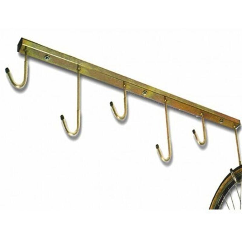 foto del prodotto andrys srl andrys porta biciclette a soffitto 6 posti, con tappi in pvc neri, in acciaio zincato, colore tropical oro, 5 x 30 cm posti 6