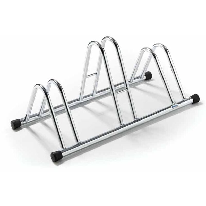foto del prodotto andrys srl andrys rastrelliera porta biciclette a pavimento da esterni e interni 3 posti, con tappi in pvc neri, zincato a freddo,colore argento,