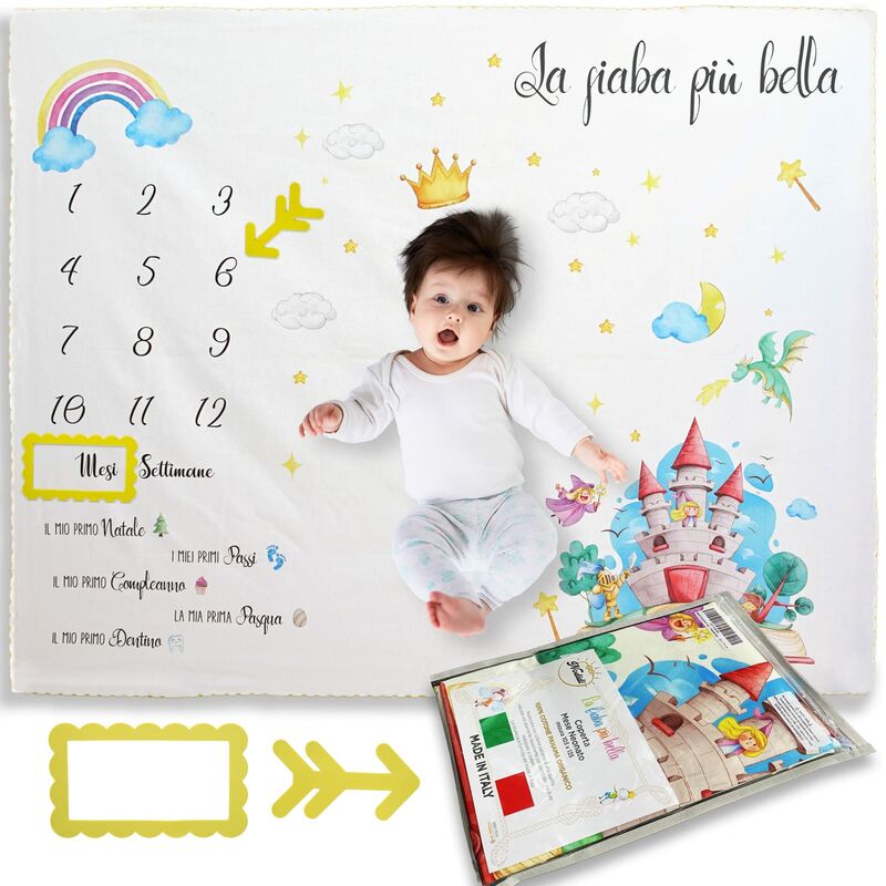 foto del prodotto andy helen coperta mesi neonato 100 cotone made in italy x maschio e femmina con segnamesi 103x135cm