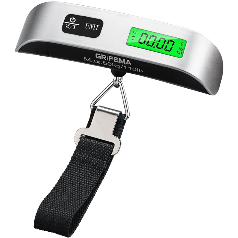foto del prodotto andyou bilancia digitale per bagagli ga2005, bilancia portatile da viaggio con funzione tara, max 110 libbre 50 kg, nero argento