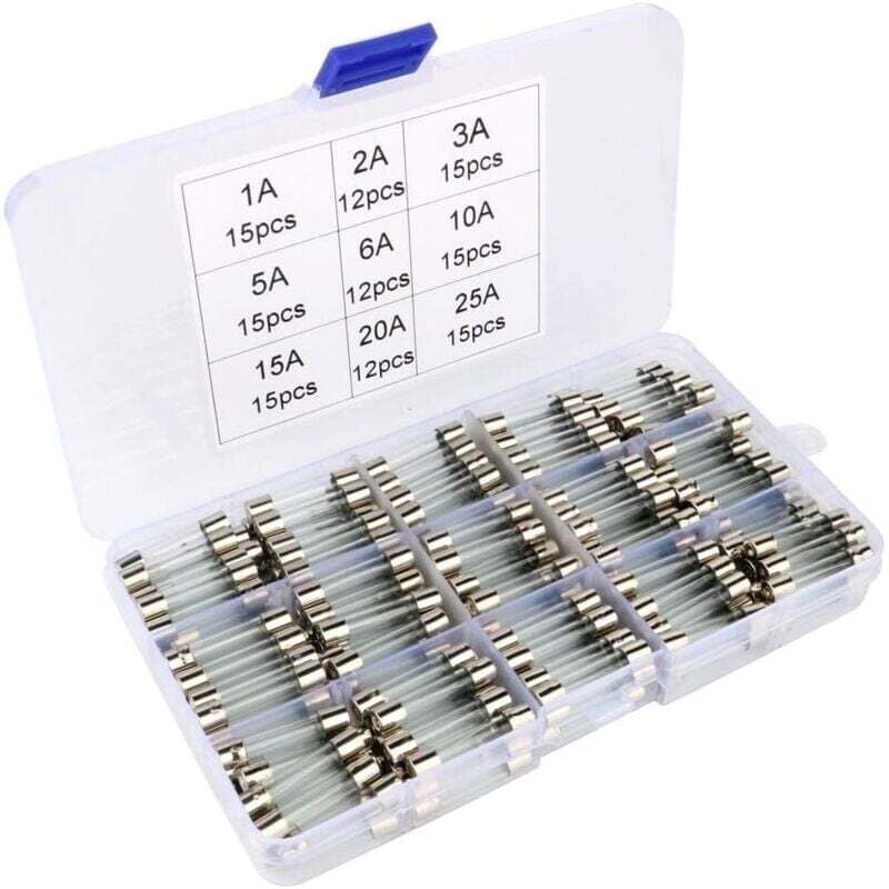 foto del prodotto andyou kit di fusibili in vetro assortiti da 126 pezzi, 6 fusibili a cartuccia in vetro da 30 mm, fusibili per auto a rottura rapida, fusibili in