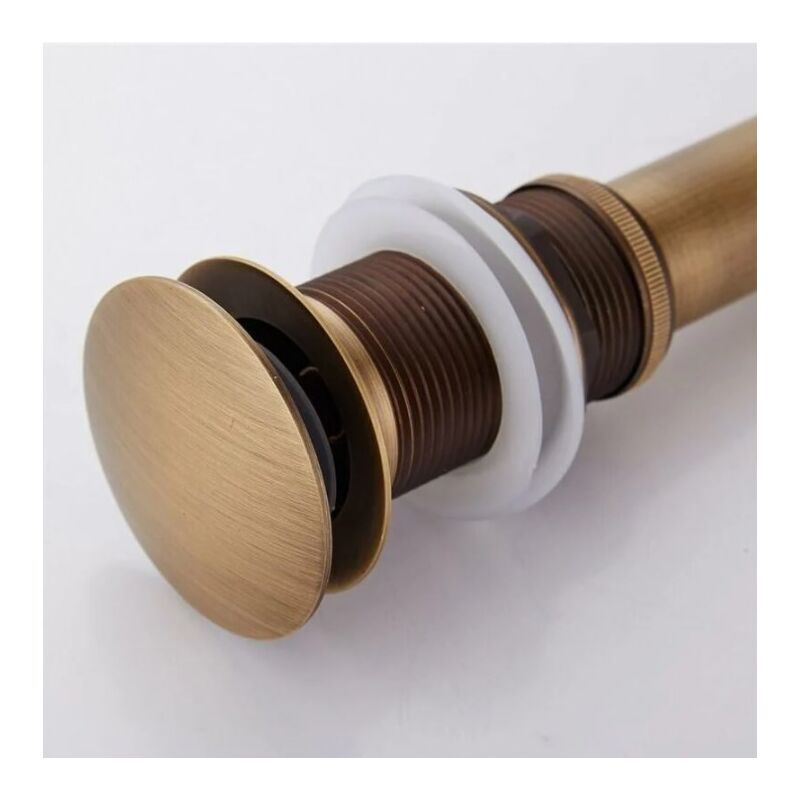 foto del prodotto andyou retro pop up sink drain stopper click clack drain senza troppopieno bronzo ottone universale sifone per lavandino senza foro di troppopieno