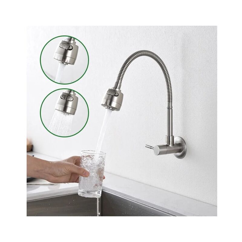 foto del prodotto andyou rubinetto per acqua fredda a parete con miscelatore da cucina a molla in memory foam, miscelatore monocomando per lavello in acciaio