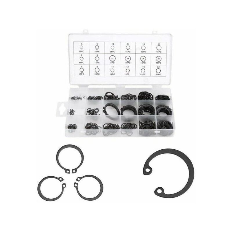 foto del prodotto anelli elastici c clips 300 pezzi rondelle tipo c interno ed esterno