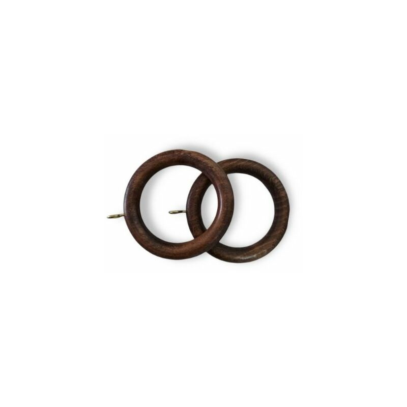 foto del prodotto anelli legno diametro esterno 70 mm per bastone da 35 mm completi di gancetti 10 pezzi colore noce tendaggimania