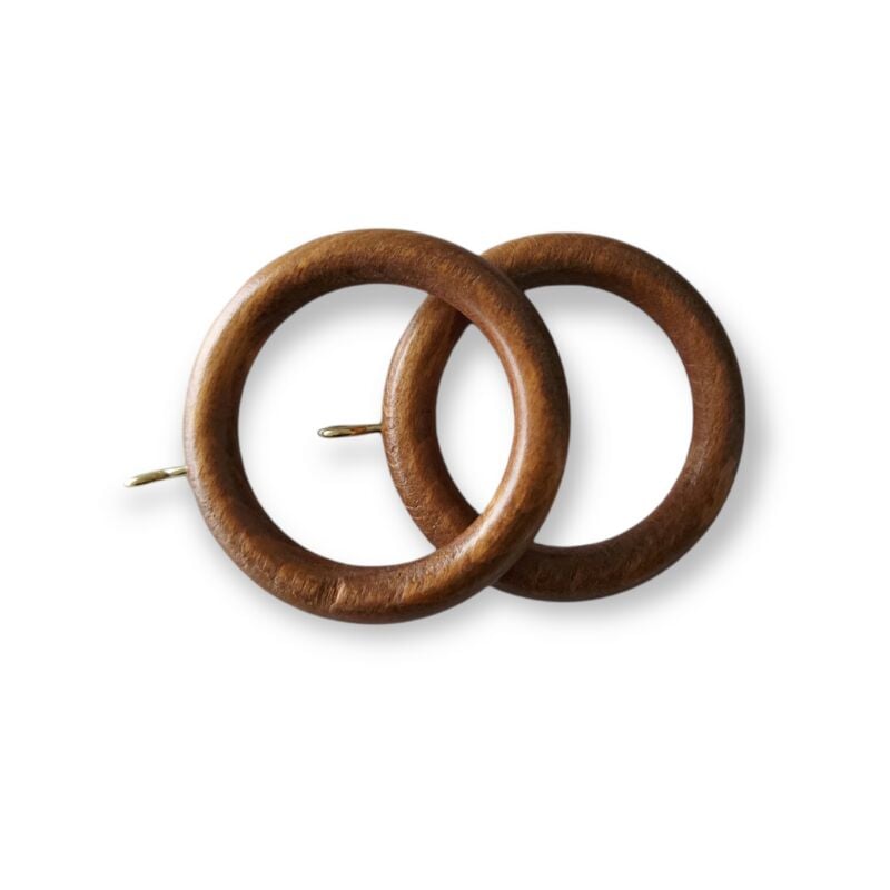 foto del prodotto anelli legno diametro esterno 70 mm per bastone da 35 mm completi di gancetti 10 pezzi colore olmo tendaggimania