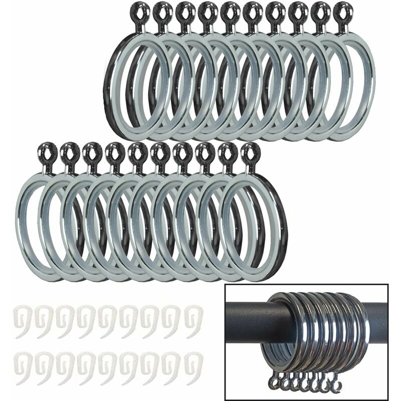 foto del prodotto anelli per bastoni tende da 22mm, n. 20 con guarnizione antigraffio d. 33mm cromo