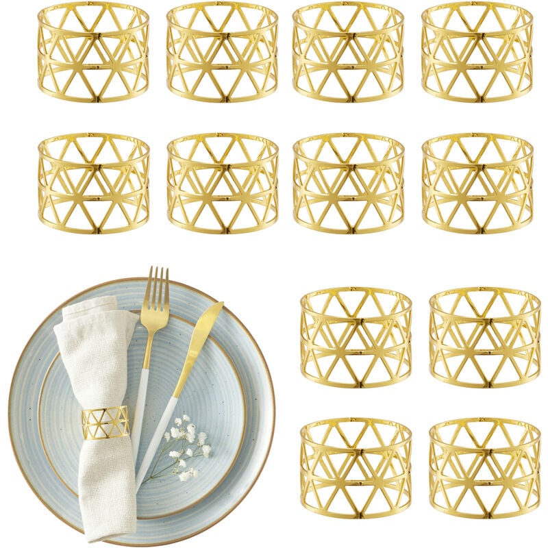 foto del prodotto anelli portatovaglioli da tavola, set 12 porta tovaglioli di stoffa e carta, hxd 3x4,5 cm, segnaposto, dorato relaxdays