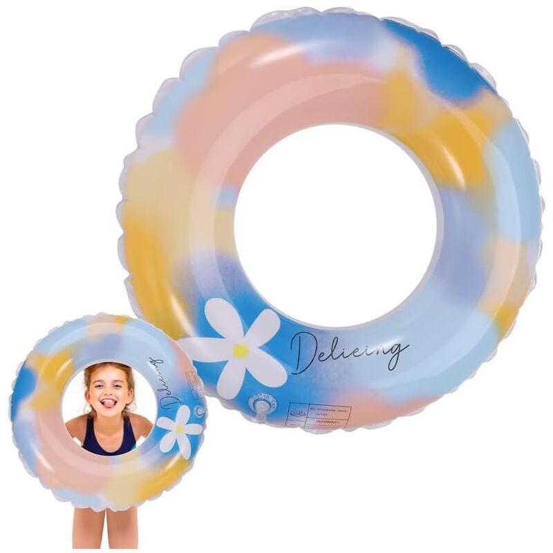 foto del prodotto anello gonfiabile per nuoto con fiori, anello galleggiante, anello gonfiabile per piscina, anelli in gomma colorati resistenti per 2 4 bambini, festa