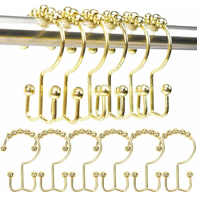 foto del prodotto anello per gancio per tenda da doccia, gancio per doccia scorrevole a doppio rullo in metallo antiruggine, adatto per tende da bar doccia da bagno, set di 12 (oro, set di 12)