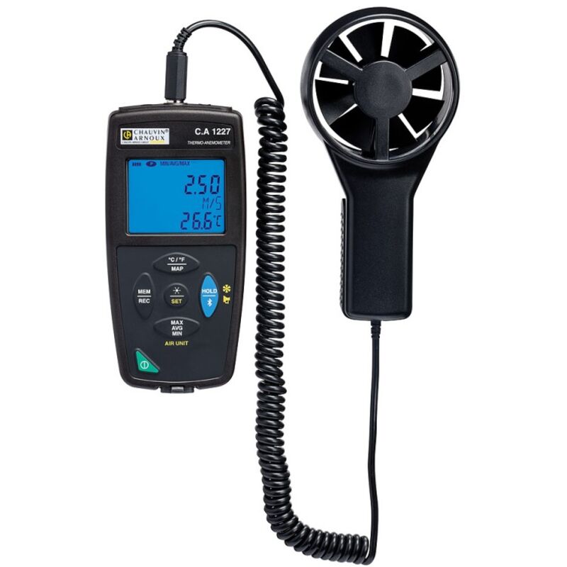 foto del prodotto anemometro digitale amra chauvin arnoux c.a 1227, 0,50 27m s, temperatura 2050 c 4122 f, interfaccia usb e bluetooth
