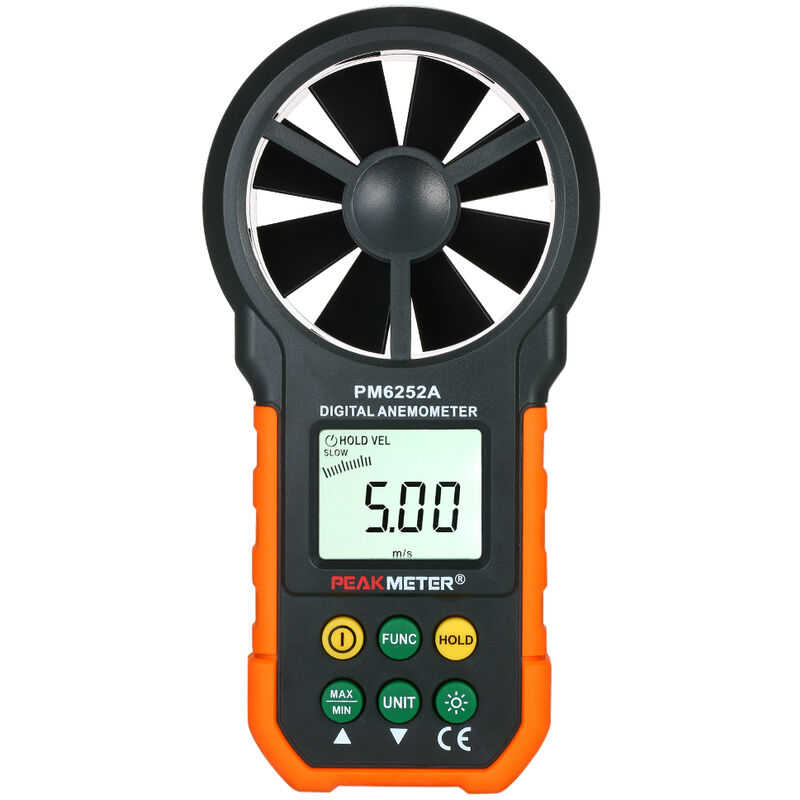 foto del prodotto anemometro digitale con display lcd, misura la velocit del vento volume d aria pm6252a spedito senza batteria