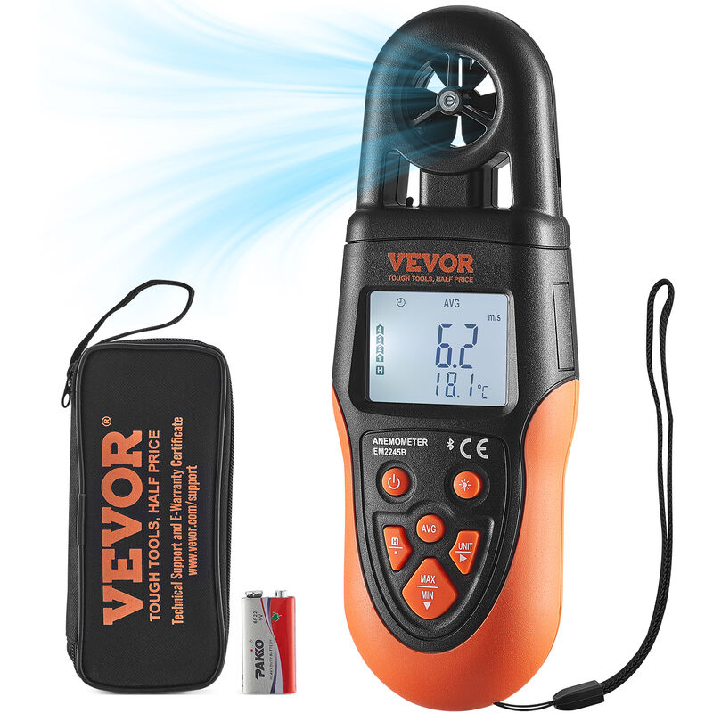 foto del prodotto anemometro portatile da 10 60 misuratore di velocita del vento temperatura flusso dearia, misuratore di velocita del vento digitale con display