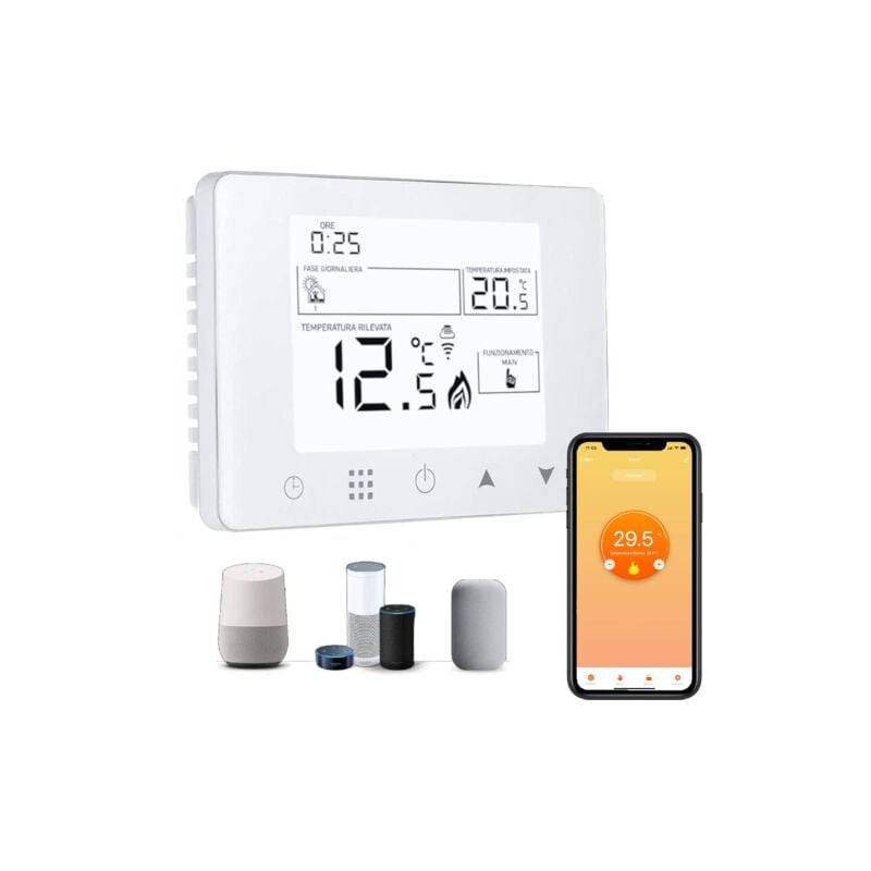 foto del prodotto anfel cronotermostato wifi smartphone app alexa google termostato da parete o box 503 display in italiano smart life tuya homecloud