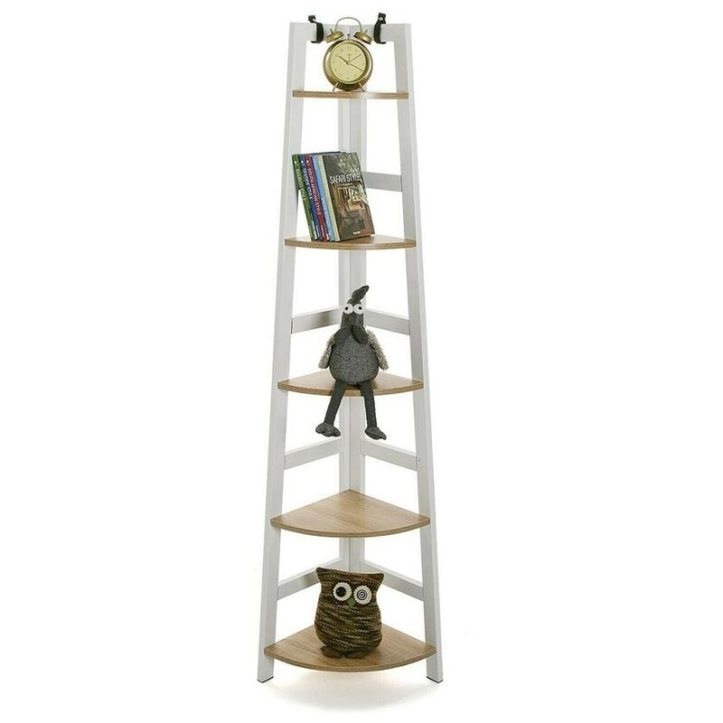 foto del prodotto angoliera da parete 5 ripiani libreria mobile con mensole in legno scaffale bianco per casa ufficio studio porta oggetti libri