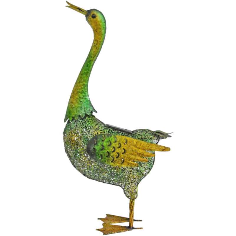 foto del prodotto animali solari scultura da giardino anatra per esterno grande figura decorativa da giardino, metallo verde giallo, 3x led 3800k, lxh 40x63 cm