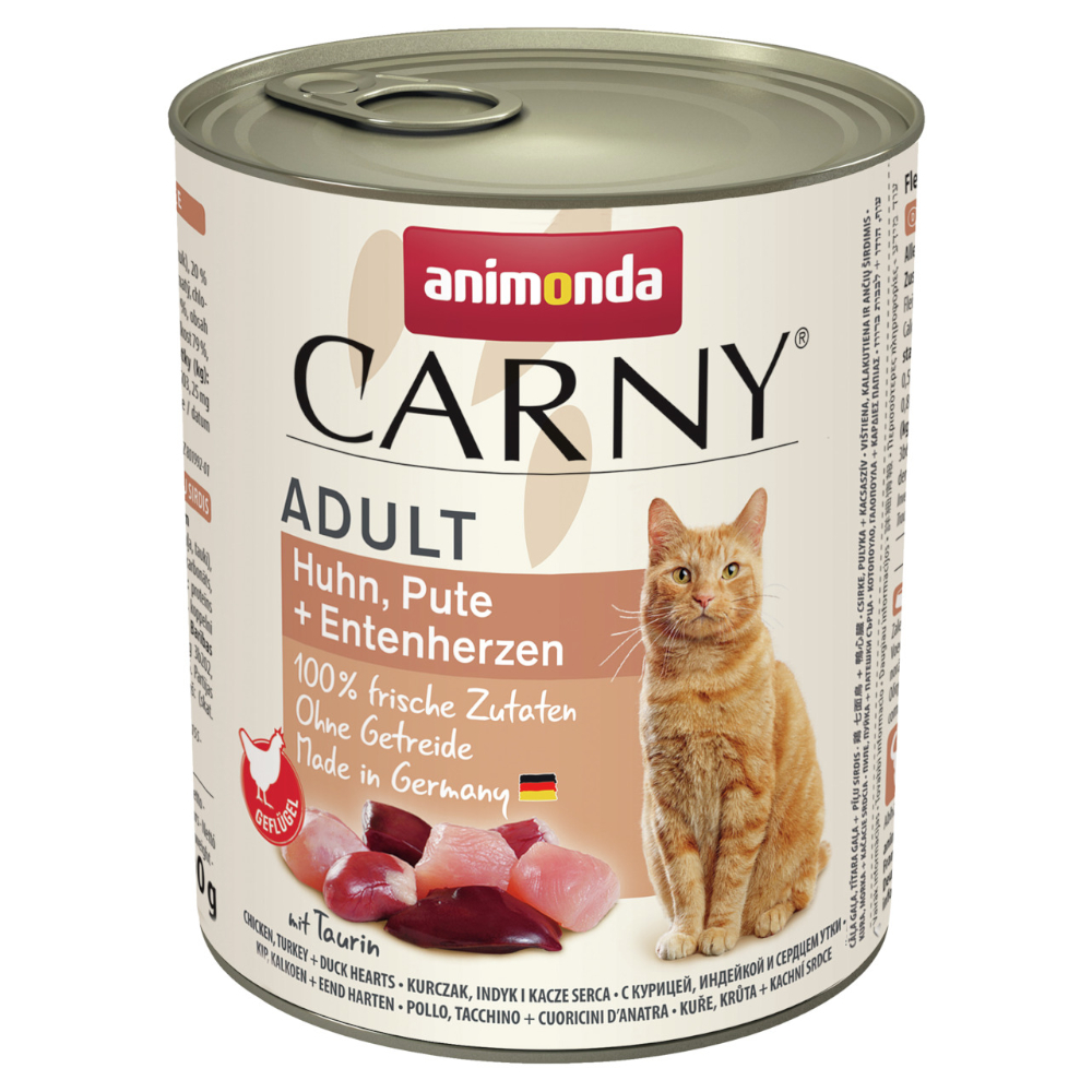 foto del prodotto animonda carny adult 6 x 800 g umido per gatto - pollo, tacchino &amp; cuori di anatra