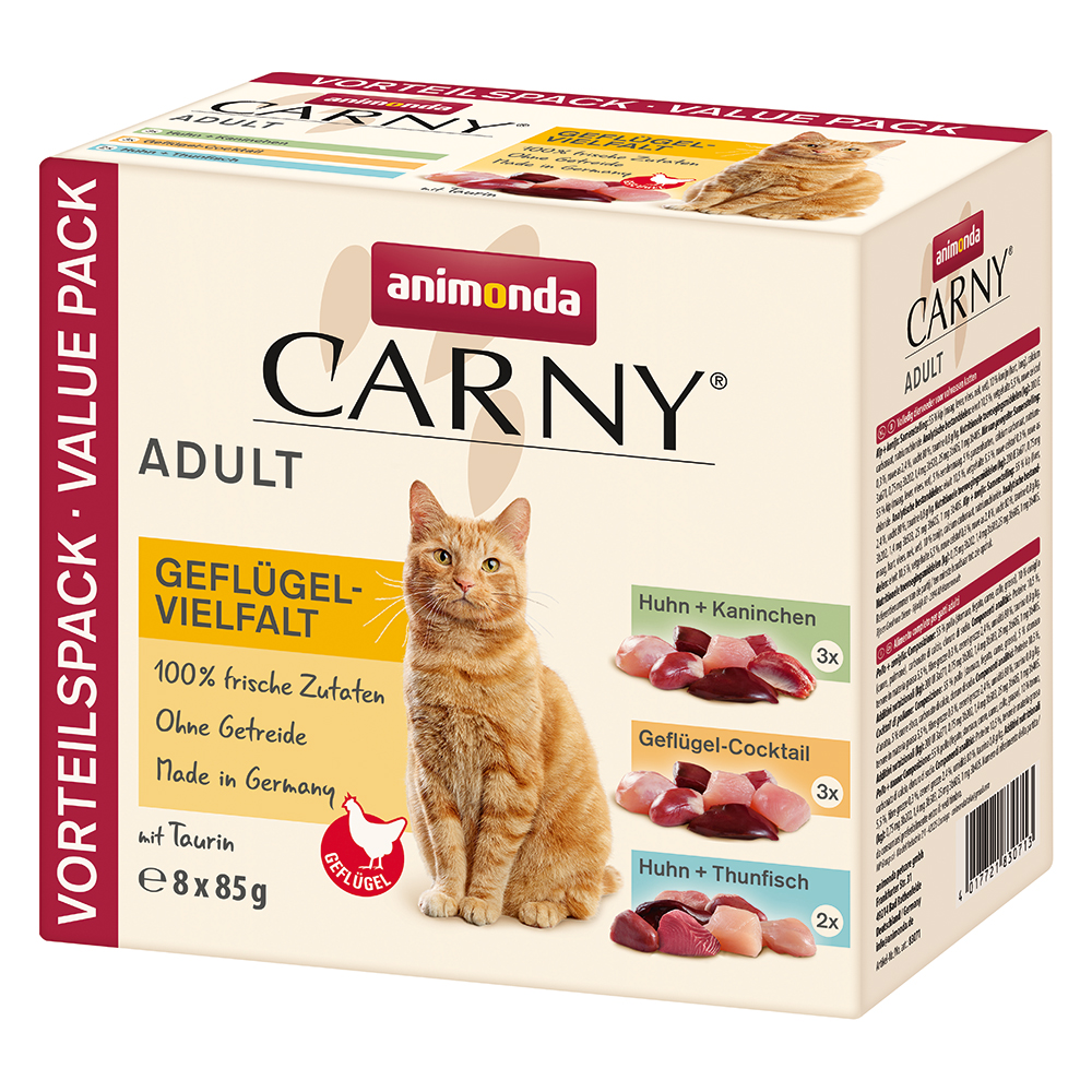 foto del prodotto animonda carny buste 8 x 85 g pacco misto umido per gatti 3 gusti pollame 3x pollo coniglio, 3x cocktail di pollame, 2x pollo tonno