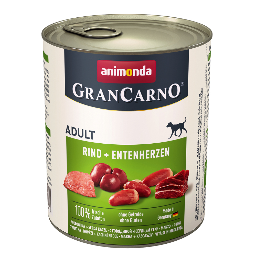 foto del prodotto animonda grancarno original adult 6 x 800 g umido cane manzo cuori di anatra