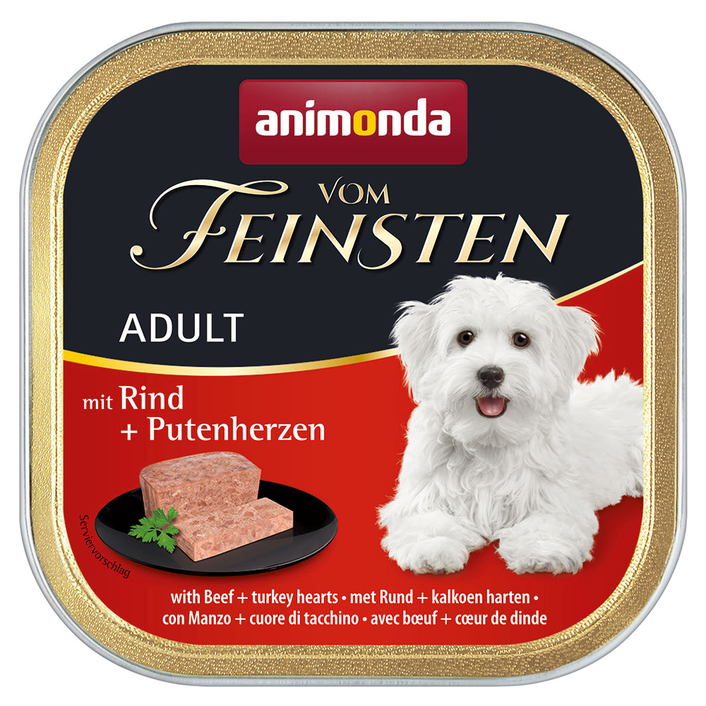 foto del prodotto animonda vom feinsten 24 x 150 g alimento umido per cani - adult senza cereali manzo cuori di tacchino