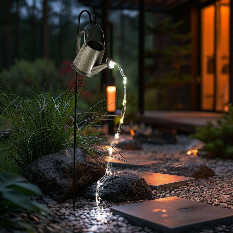 foto del prodotto annaffiatoio a luce solare lampada solare decorazione del giardino annaffiatoio a picchetto luce esterna, metallo nero argento, 24x led lxpxa